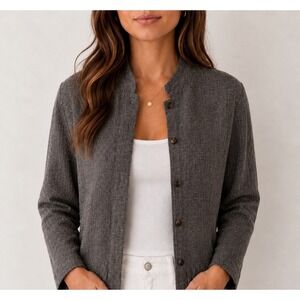 Eileen Fisher Shacket Women Small Brown Linen Blend Textured Shirt Jacket USA